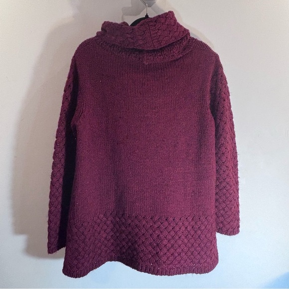 AVA Sz L Wool Alpaca Blend Sweater Cowl Neck Long Line Lattice Hem & Cuffs - Picture 7 of 9